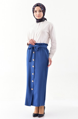 Button Detailed Belted Skirt 5572-04 İndigo 5572-04