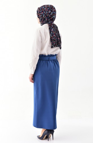 Button Detailed Belted Skirt 5572-04 İndigo 5572-04