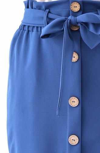 Button Detailed Belted Skirt 5572-04 İndigo 5572-04