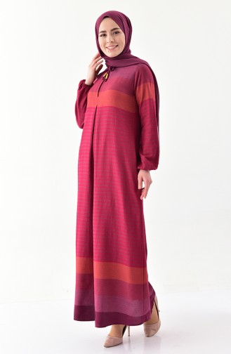 فستان كتان بتصميم مُطبع 2028-03 لون فوشي 2028-03