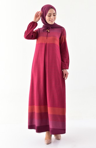 فستان كتان بتصميم مُطبع 2028-03 لون فوشي 2028-03