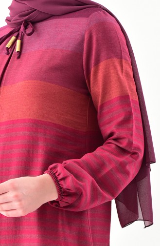 Pattern Linen Dress 2028-03 Fuchsia 2028-03