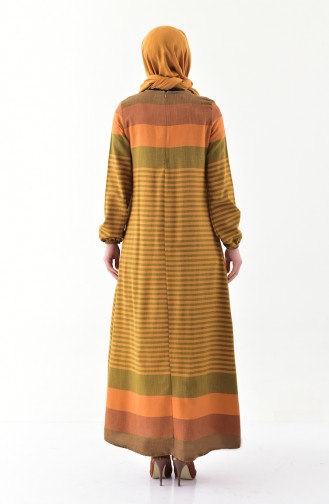 فستان كتان بتصميم مُطبع 2028-06 لون اصفر داكن 2028-06