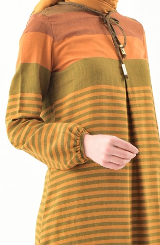 Pattern Linen Dress 2028-06 Mustard 2028-06