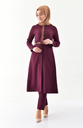 Ensemble Deux Pieces Cape Pantalon Bordé 9000-01 Plum 9000-01