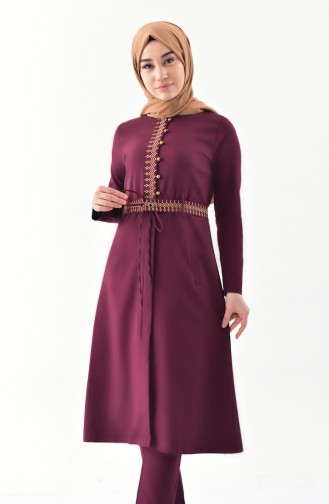 MISS VALLE Embroidered Cape Pants Double Suit 9000-01 Plum 9000-01