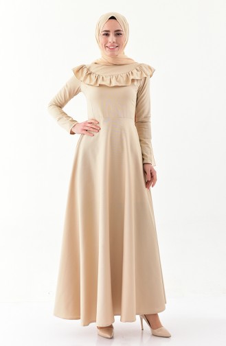 Beige Hijab Dress 7203-09