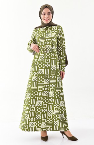 دلبر  فستان بتصميم حزام للخصر 1114-01 لون أخضر كاكي 1114-01