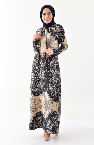 دلبر فستان مُطبع بتفاصيل لامعة 1119-02 لون بيج 1119-02