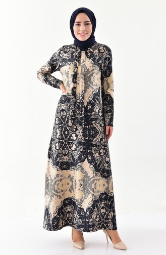 دلبر فستان مُطبع بتفاصيل لامعة 1119-02 لون بيج 1119-02