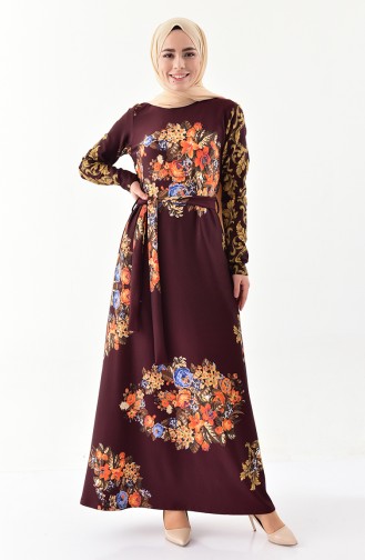 Dilber Belted Patterned Dress 1120-03 Purple 1120-03