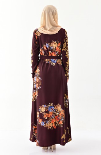 Dilber Belted Patterned Dress 1120-03 Purple 1120-03