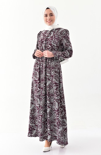 فستان بتصميم طيات ومطبع 2054-01 لون ارجواني 2054-01