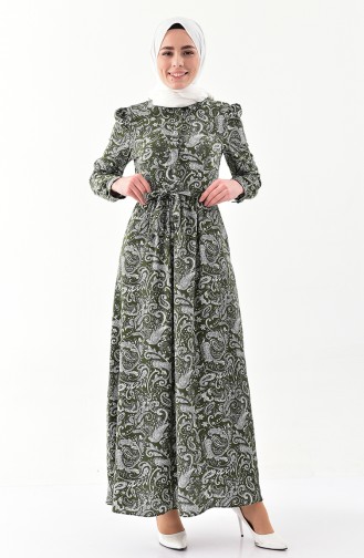 Patterned pleated Dress 2054-02 Khaki 2054-02