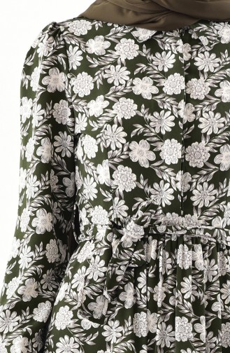 Patterned pleated Dress 2054A-01 Khaki 2054A-01