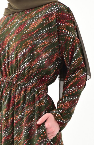 Belly Pleated Patterned Dress 2055-02 Khaki 2055-02