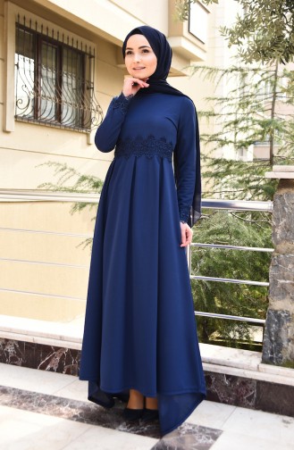 Navy Blue Hijab Dress 2264-02