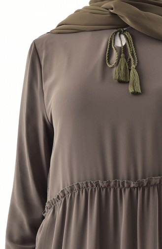 Tassel Detailed Chiffon Dress 5241-03 Khaki 5241-03