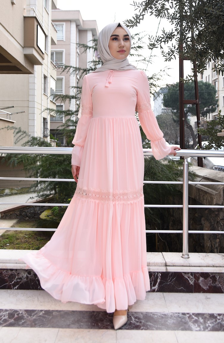Salmon Hijab Dress 5472-02