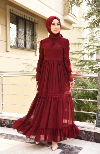 Claret Red Hijab Dress 5472-07