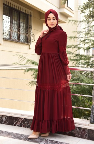 Claret Red Hijab Dress 5472-07