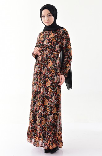 Patterned Chiffon Dress 5610-01 Black 5610-01