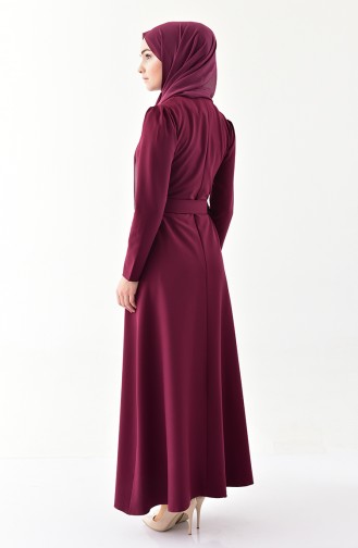 Zipper Detailed Belted Dress 4507-01 Plum 4507-01