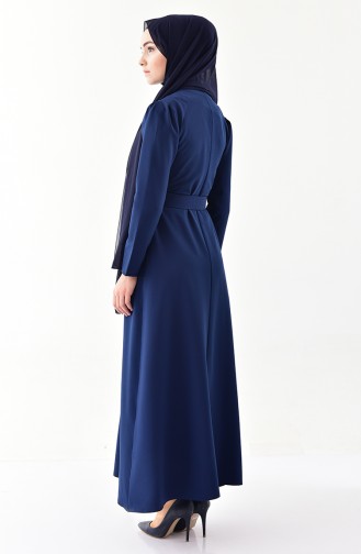 Fermuar Detaylı Kemerli Elbise 4507-02 Lacivert