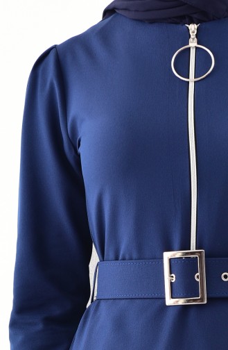 Zipper Detailed Belt Dress Navy Blue 4507-02
