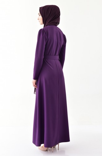 Zipper Detailed Belted Dress  4507-03 Purple 4507-03