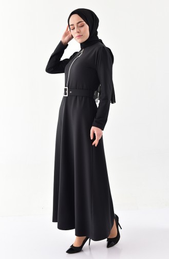 Zipper Detailed Belt Dress Black 4507-06