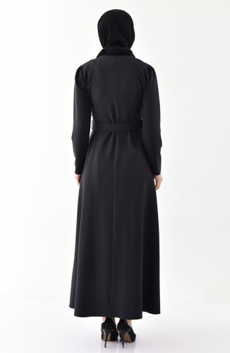 Fermuar Detaylı Kemerli Elbise 4507-06 Siyah