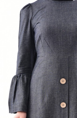 Düğme Detaylı Elbise 4408-04 Lacivert