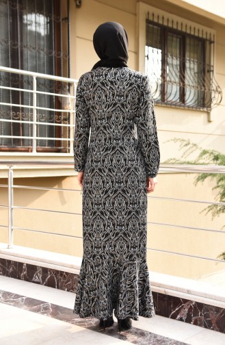 Desenli Jakarlı Elbise 1003-03 Siyah