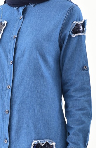 Jeans Tunika mit Pailetten Detail 5052-01 Jeansblau 5052-01