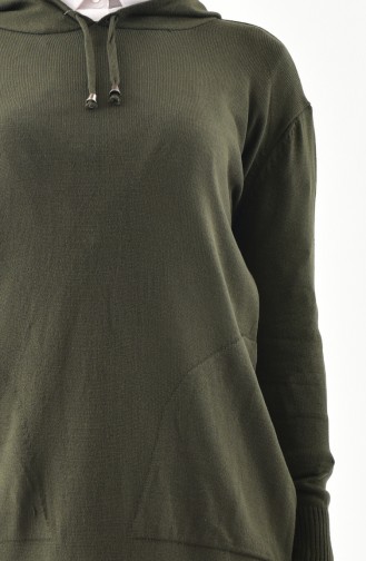 Knitwear Hooded Long Tunic 1822-01 Khaki 1822-01