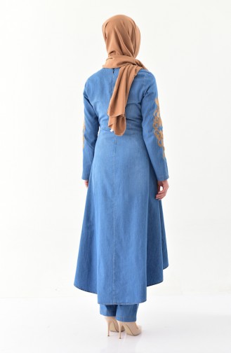 Nakışlı Kot Tunik Pantolon İkili Takım 8272-01 Kot Mavi 8272-01