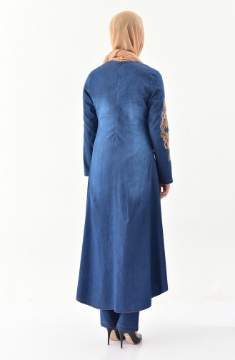 Nakışlı Kot Tunik Pantolon İkili Takım 8272-02 Lacivert 8272-02