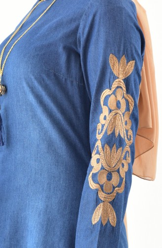 Nakışlı Kot Tunik Pantolon İkili Takım 8272-02 Lacivert 8272-02