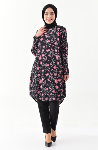 Floral Patterned Tunic 1066-01 Black 1066-01
