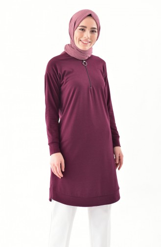 Fermuar Detaylı Tunik 0681-01 Vişne