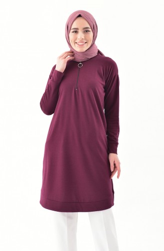 Zipper Detailed Tunic 0681-01 Cherry 0681-01