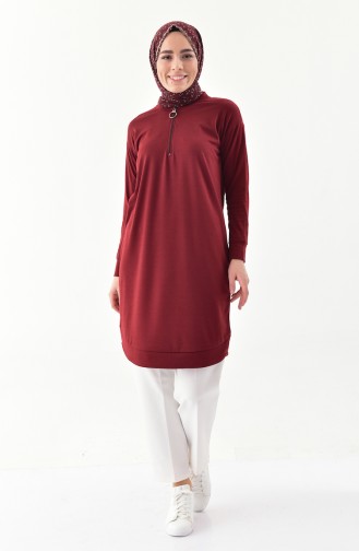 Zipper Detailed Tunic 0681-04 Claret Red 0681-04