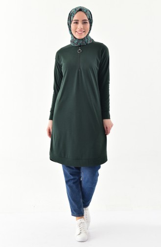 Zipper Detailed Tunic 0681-06 Emerald Green 0681-06