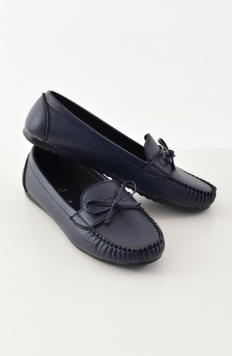 Women Flat Shoes Ballerina 100-07 Navy 100-07