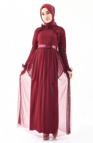 Claret Red Hijab Evening Dress 81675-03
