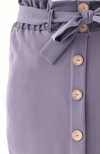 Button Detailed Belted Skirt 5572-02 Gray 5572-02