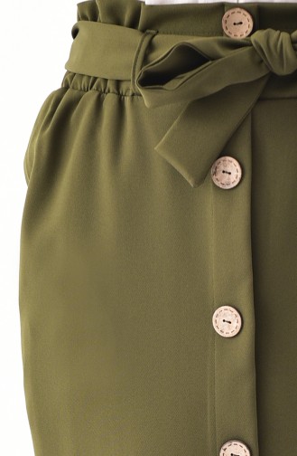 Button Detailed Belted Skirt 5572-05 Khaki 5572-05