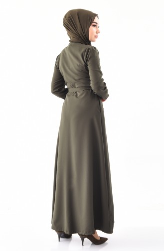 MISS VALLE Belted Pearls Abaya 8920-05 Khaki 8920-05