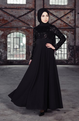 BURUN Sequined Evening Dress 81659-02 Black 81659-02